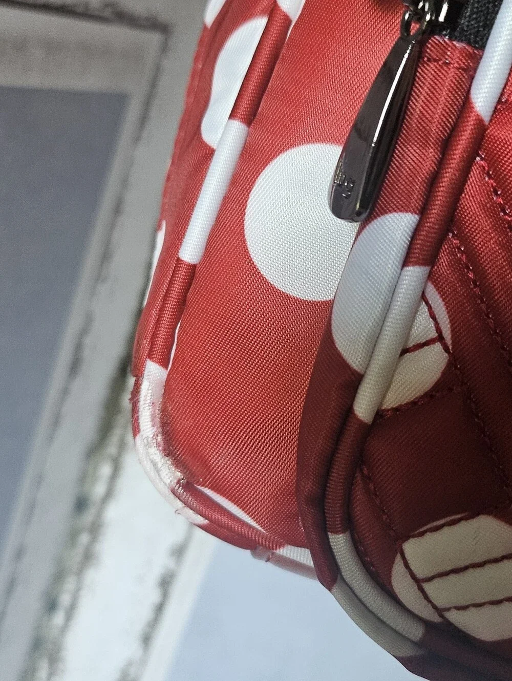 lug Red and White Polka Dot Quilted Tote Bag